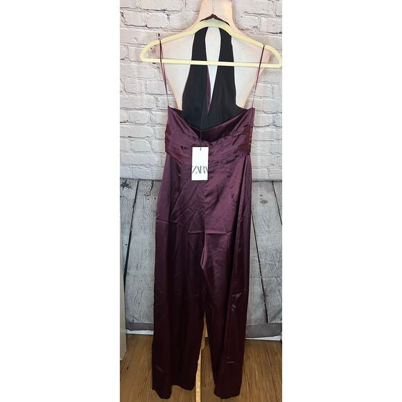 Nwt- Zara- LONG RUCHED HALTER JUMPSUIT-XS - Picture 5 of 7